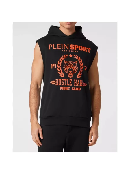 Bluza z kapturem Plein Sport bez rękawów w tygrysie prążki czarna