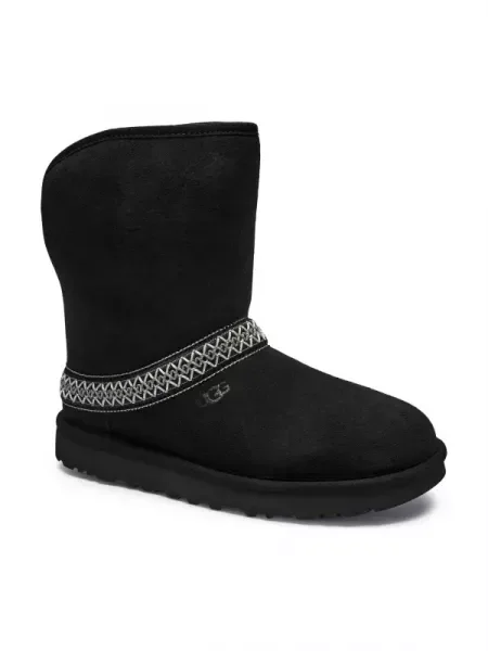 UGG De piele bocanci CLASSIC SHORT CRESCENT cu adaos de lână negru