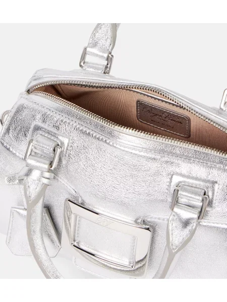 Kožená kožená taška Roger Vivier strieborná