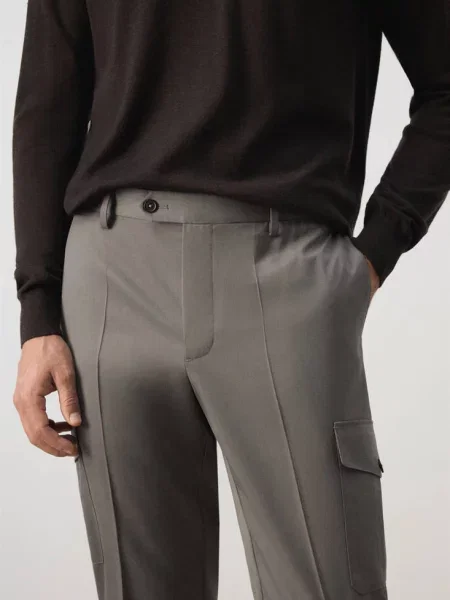 Spodnie cargo o kroju regular fit z mieszanki wełny norkowy Mężczyzna 40 MANGO MAN szary