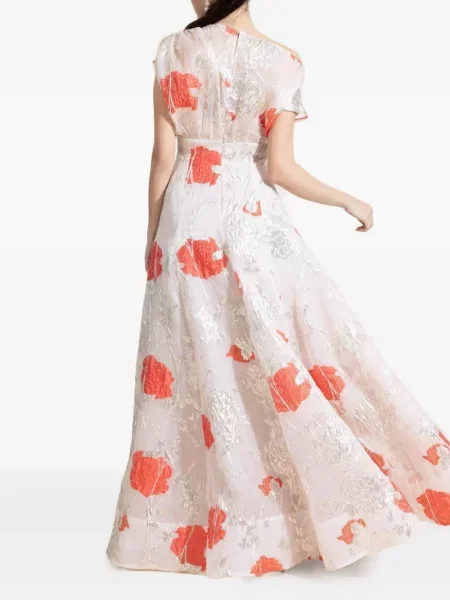 Decora rochie Lela Rose cu model floral drapată alb