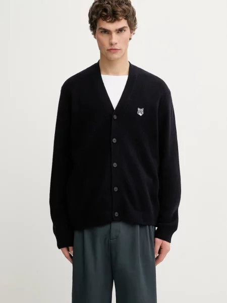 Maison Kitsuné Fox Head Lambwsool Comfort cardigan din lână pentru bărbați