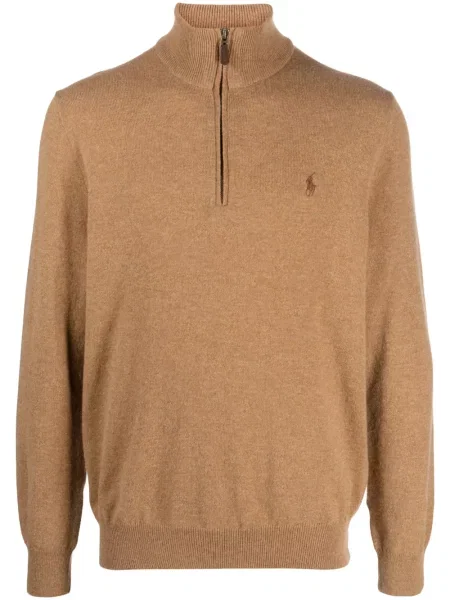 Pulover Polo Ralph Lauren cu broderie de jumătate de fermoar cu decolteu rotund negru