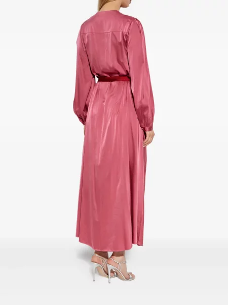 Rochie maxi Forte_forte de mătase cu decolteu în V de costum roz
