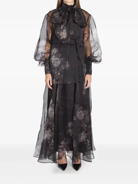 Fustă midi Zimmermann cu model floral cu imagine până la genunchi negru