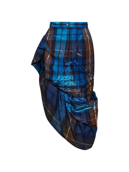 Fustă midi Vivienne Westwood în carouri cu volane albastru
