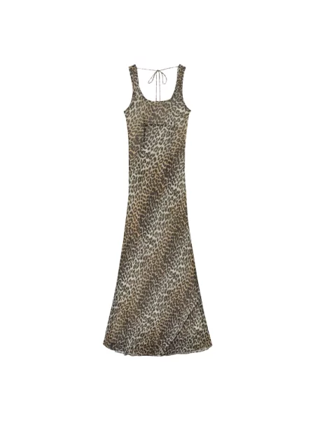 Maksi sukienka maxi Ganni szyfonowa z nadrukiem beżowa