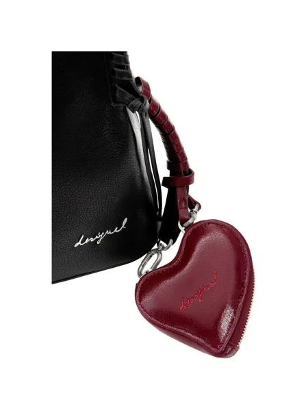 Mini geantă Desigual cu motiv cu inimi fără armătură negru