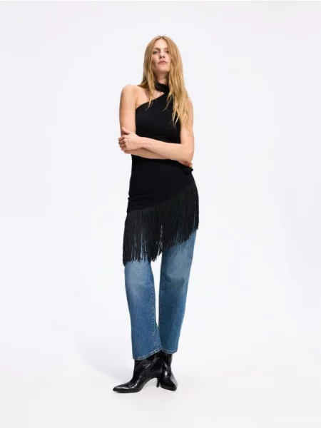 Reserved Top cu franjuri negru