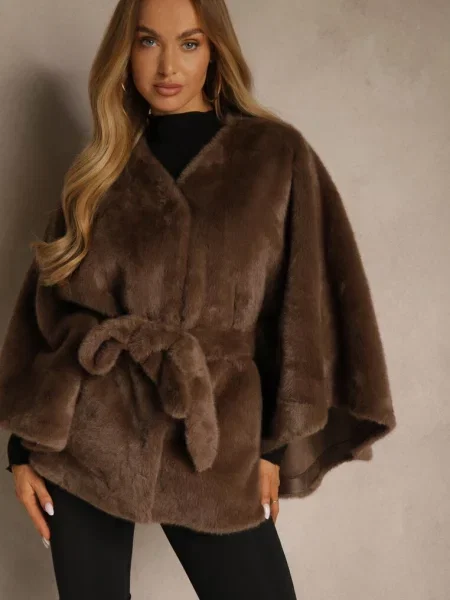 Futerkowe Ponczo Ozdobione Monareva brązowe