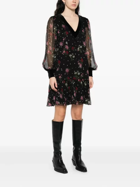 Rochie mini Nissa cu model floral de costum negru