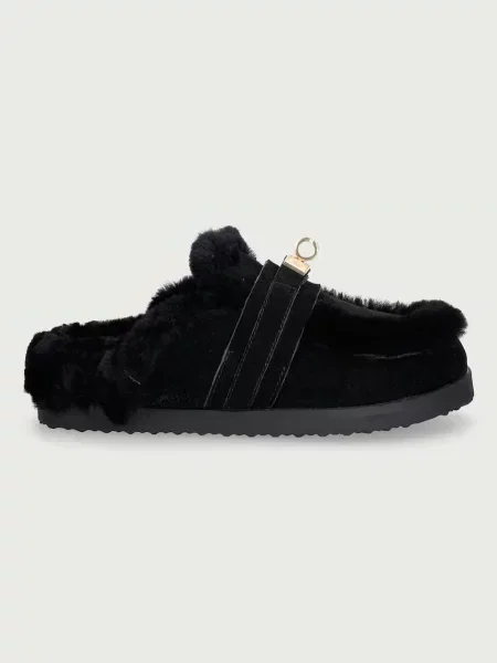 Nokwol капці шкіряні Toby Black Suede Shearling чорні