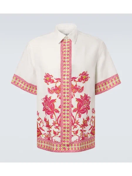 Cămașă Etro de in cu model floral alb