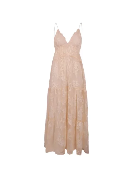 Rochie maxi Ermanno Firenze cu model floral din dantelă roz