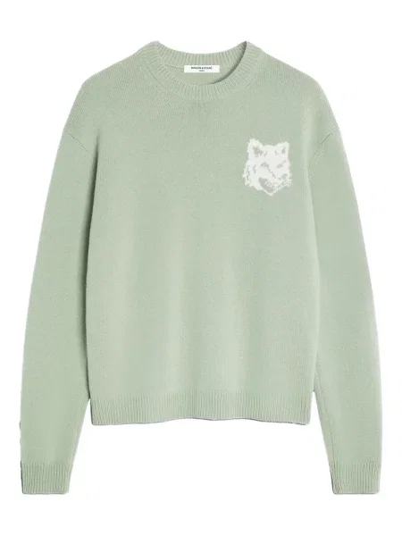 Pulover Maison Kitsune cu decolteu rotund verde