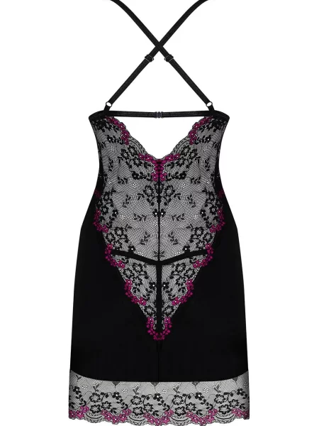 Эротическая сорочка с трусиками стринг Комплект_Obsessive_Vanessme_chemise чорна