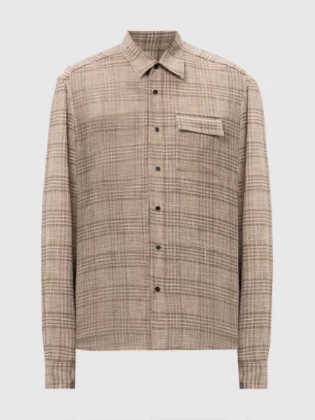 Сорочка з вовною і шовком в клітинку Kiton бежева