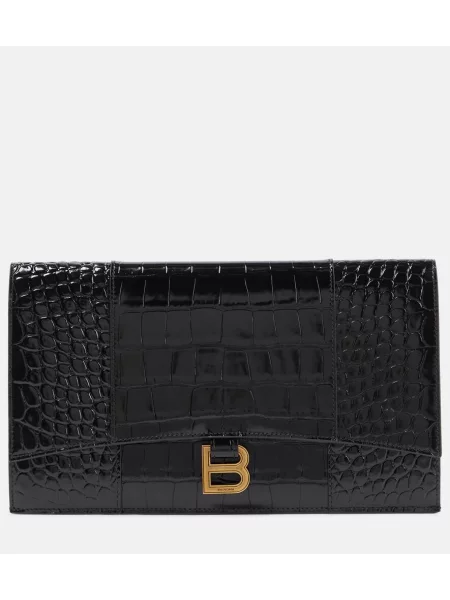 Usnjena pisemska torbica Balenciaga črna