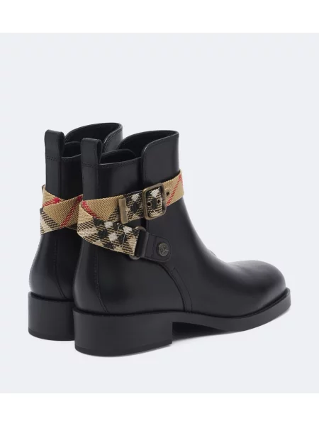 Kožené kockované členkové čižmy Burberry čierna