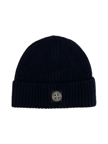 Czapka Stone Island wełniana z kamieniami ze sznurkiem niebieska