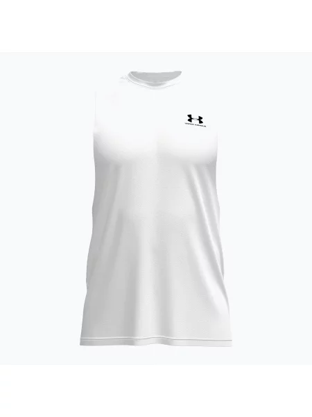 Tricou de antrenament bărbați Under Armour Left Chest Cut Off Tank white/black alb