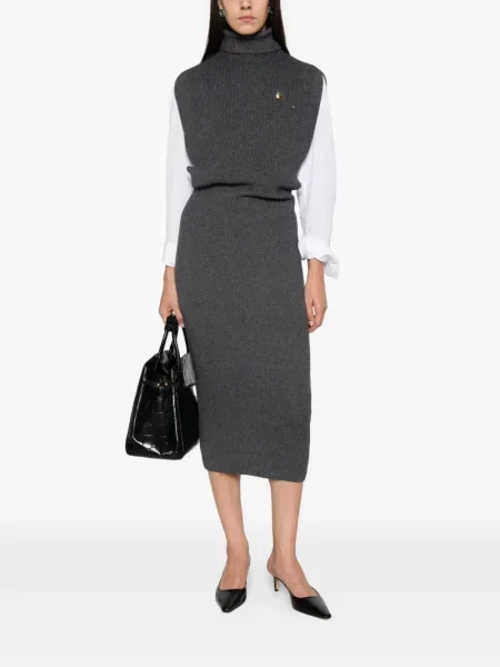 Rochie midi Twinset tricotate gri