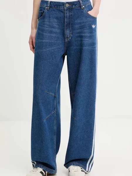 Adidas Originals jeans Baggy Gfx high waist albastru