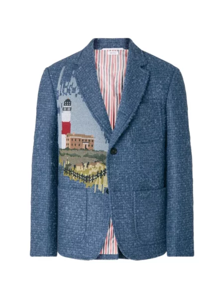 Geacă Thom Browne cu broderie albastru