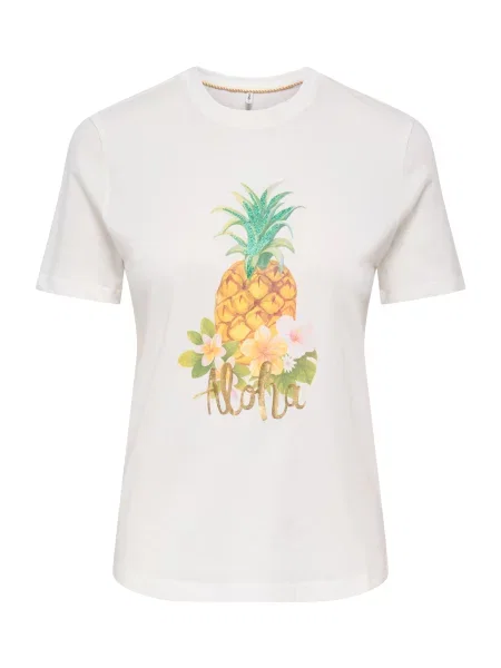 ONLY Tricou ONLKITA verde stuf / verde jad / portocaliu deschis / murdar alb