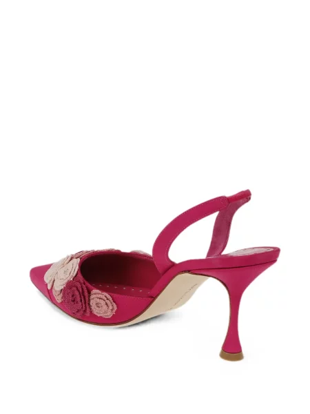Pantofi cu toc Manolo Blahnik cu model floral slingback roz