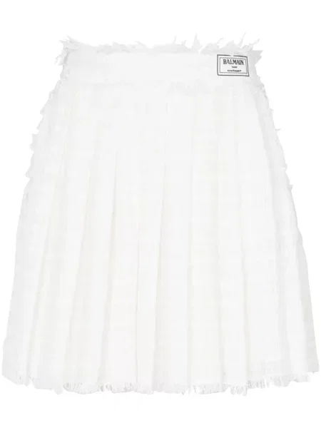 Fusta plisata Balmain din tweed plisată alb