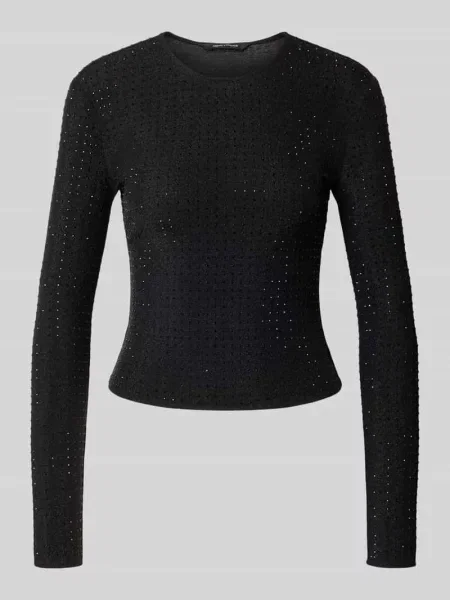Bluzka z długim rękawem o kroju slim fit z kamieniami stras Armani Exchange czarna