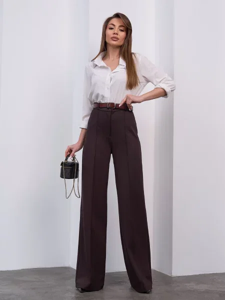 Штани повсякденні ISSA Plus темно-коричневий комбінований верх коричневі