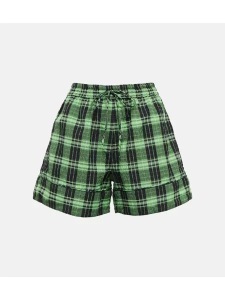 Pantaloni scurți Ganni în carouri verde