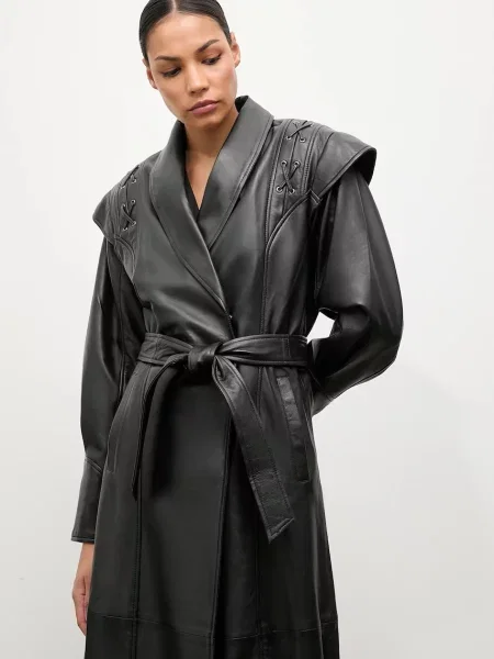 Шкіряний плащ Answear.LAB чорний
