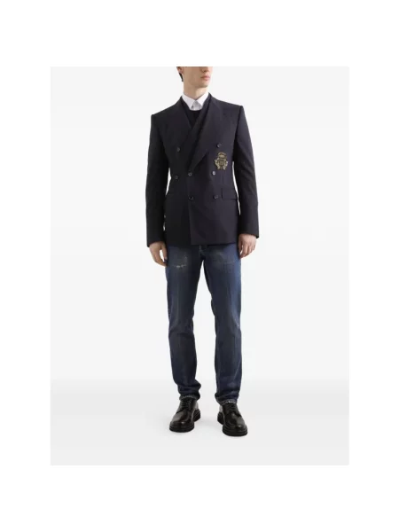 Sweter Dolce And Gabbana z okrągłym dekoltem niebieski