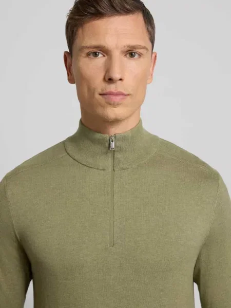Bluza z kołnierzem o kroju regular fit z czystej bawełny model ‘BERG’ Selected Homme oliwkowa