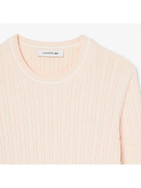 Lacoste Sweter Warkoczowy W Paski różowy