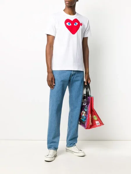 Marškinėliai Comme Des Garçons Play su širdelėmis balta