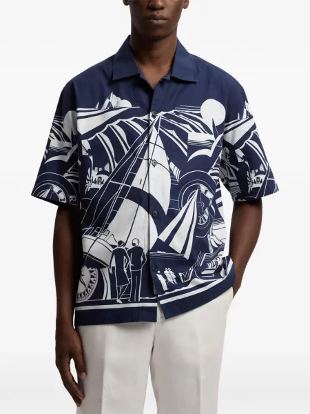 Къс риза Ralph Lauren Purple Label с принт синьо
