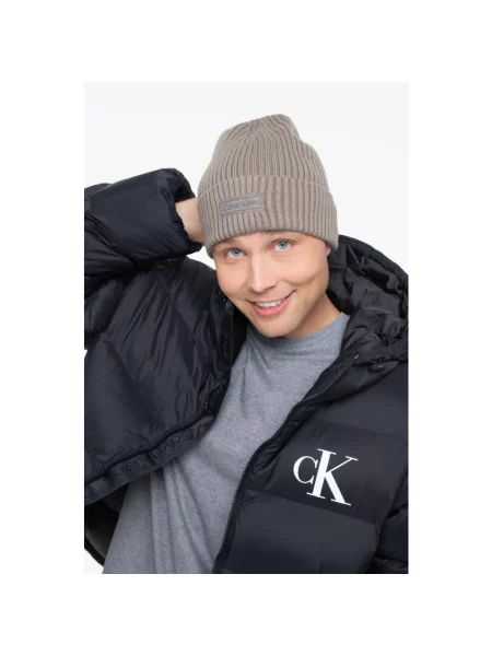 Czapka z dzianiny z dodatkiem kaszmiru i naszywką z logo Ck Calvin Klein szara