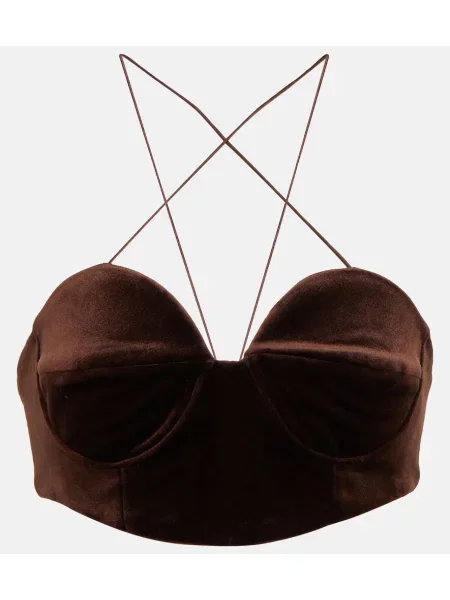 Aksamitny top Alex Perry z dekoltem halter brązowy