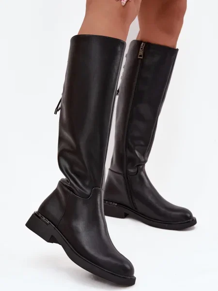 Кожени ботуши Vinceza с нисък ток черно