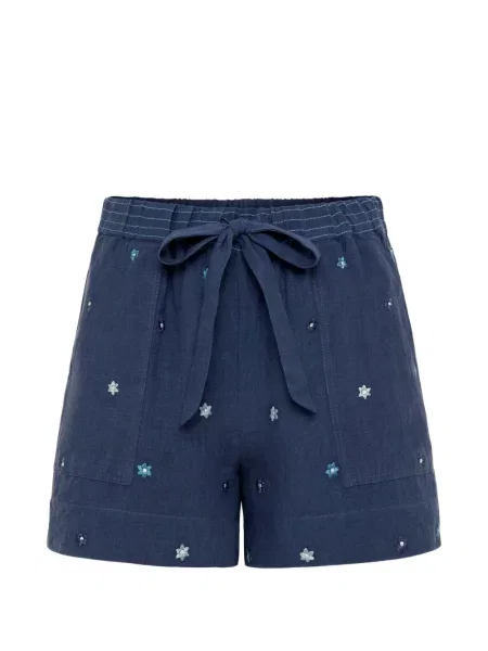 Pantaloni scurți Carolina K cu model floral cu cordon albastru