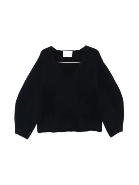 Sweter Soft Goat z kaszmiru z dekoltem w serek z bufiastymi rękawami niebieski