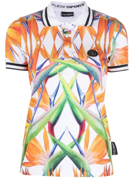 Polo Plein Sport cu model floral cu imagine alb