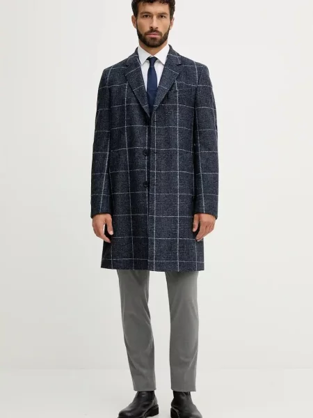 BOSS płaszcz z wełną granatowy