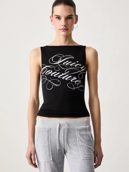 Juicy Couture top pentru femei cu modal REBELLE SCRIPT MIA BOATNECK negru