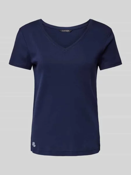T-shirt z dekoltem w serek Lauren Ralph Lauren granatowa