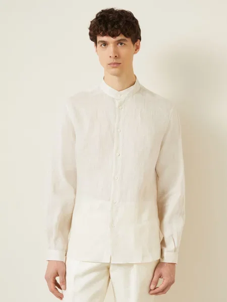 Brunello Cucinelli Lněná Košile Easy Fit Se Stojáčkem krémová